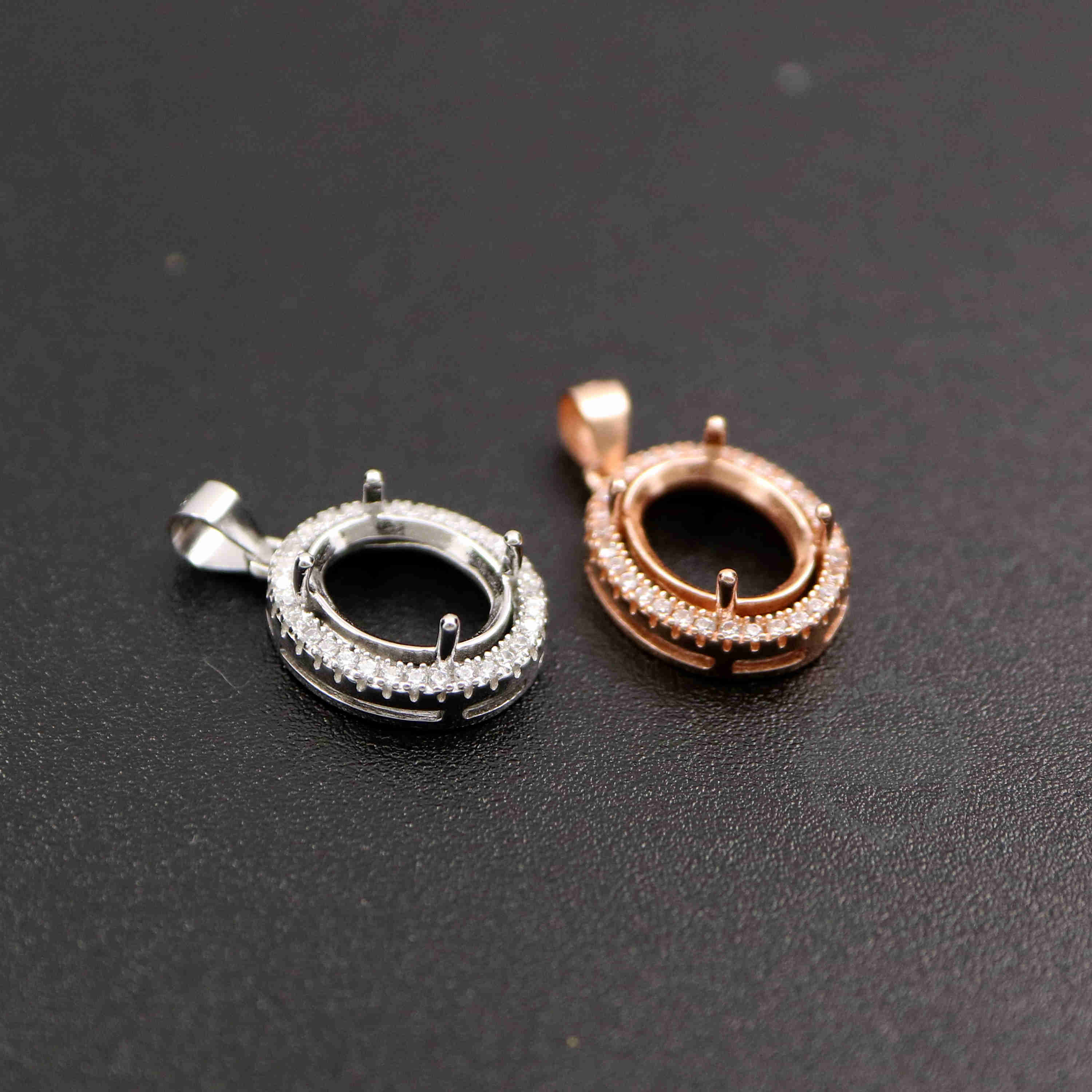 1Pcs Multiple Sizes Rose Gold Silver Prong Bezel Settings For Oval Cz Stone Solid 925 Sterling Silver DIY Pendant Charm Tray 1421098 - Click Image to Close